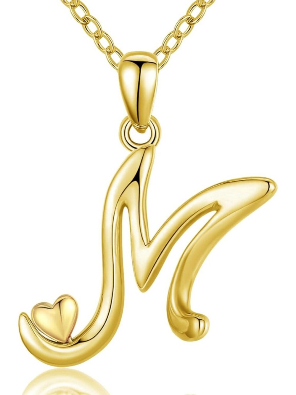 Women's Initial M Necklace Sterling Gold Letter Pendant Rose Gold Heart Chain